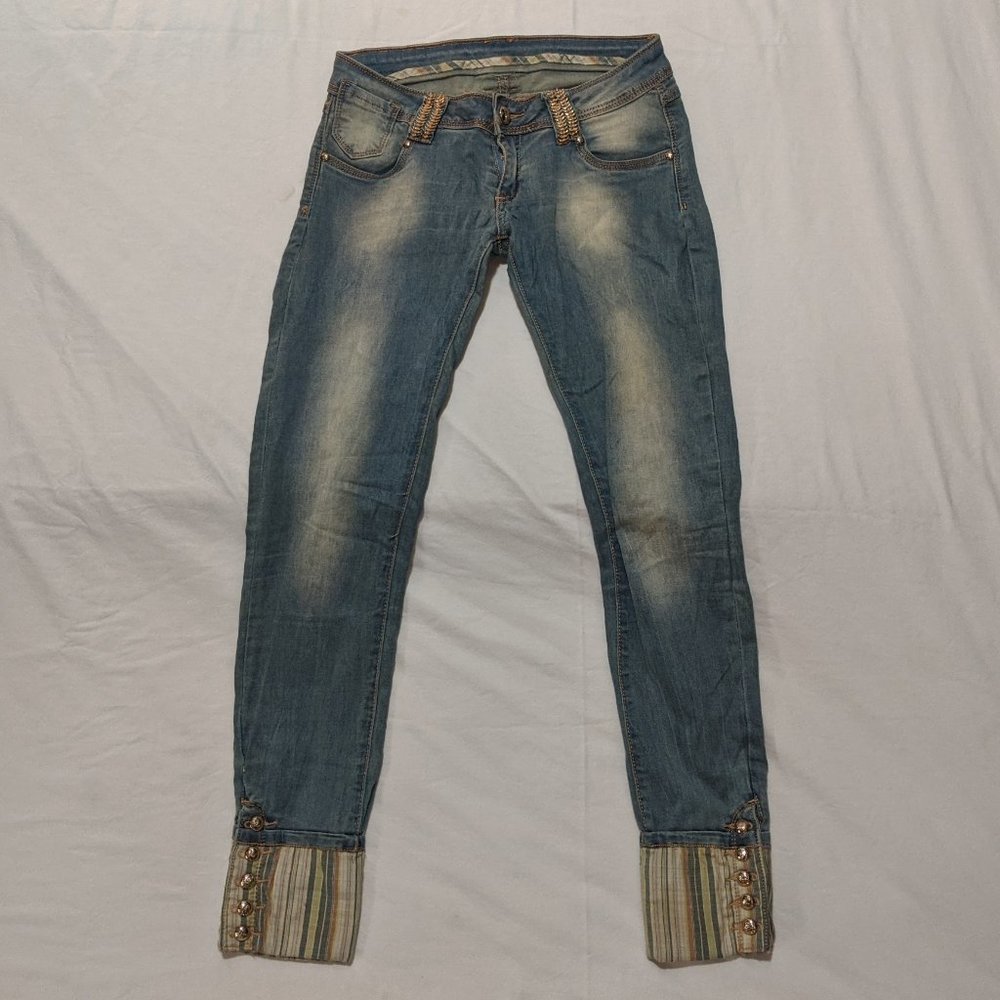 (30 x 30) Gold Accent Italian Stone Wash Denim Jeans